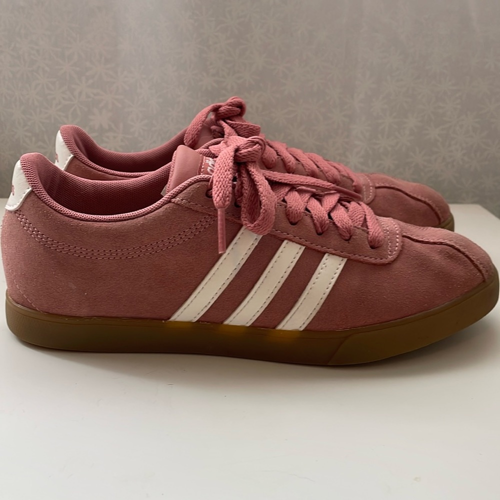 Rose and White Suede Adidas Sneakers